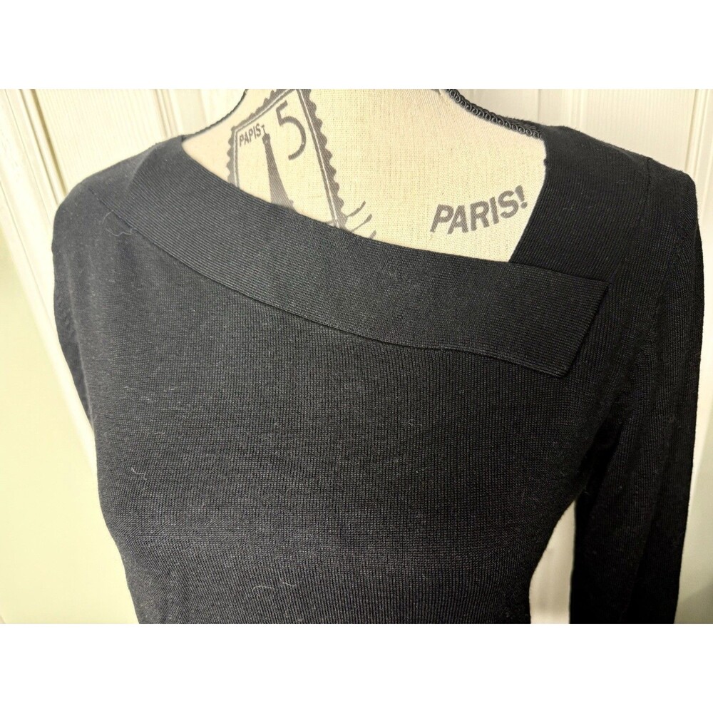 Lety & Me Black Knit Asymmetrical Neck Pullover Sweater Women Size M Long Sleeve - Picture 6 of 7